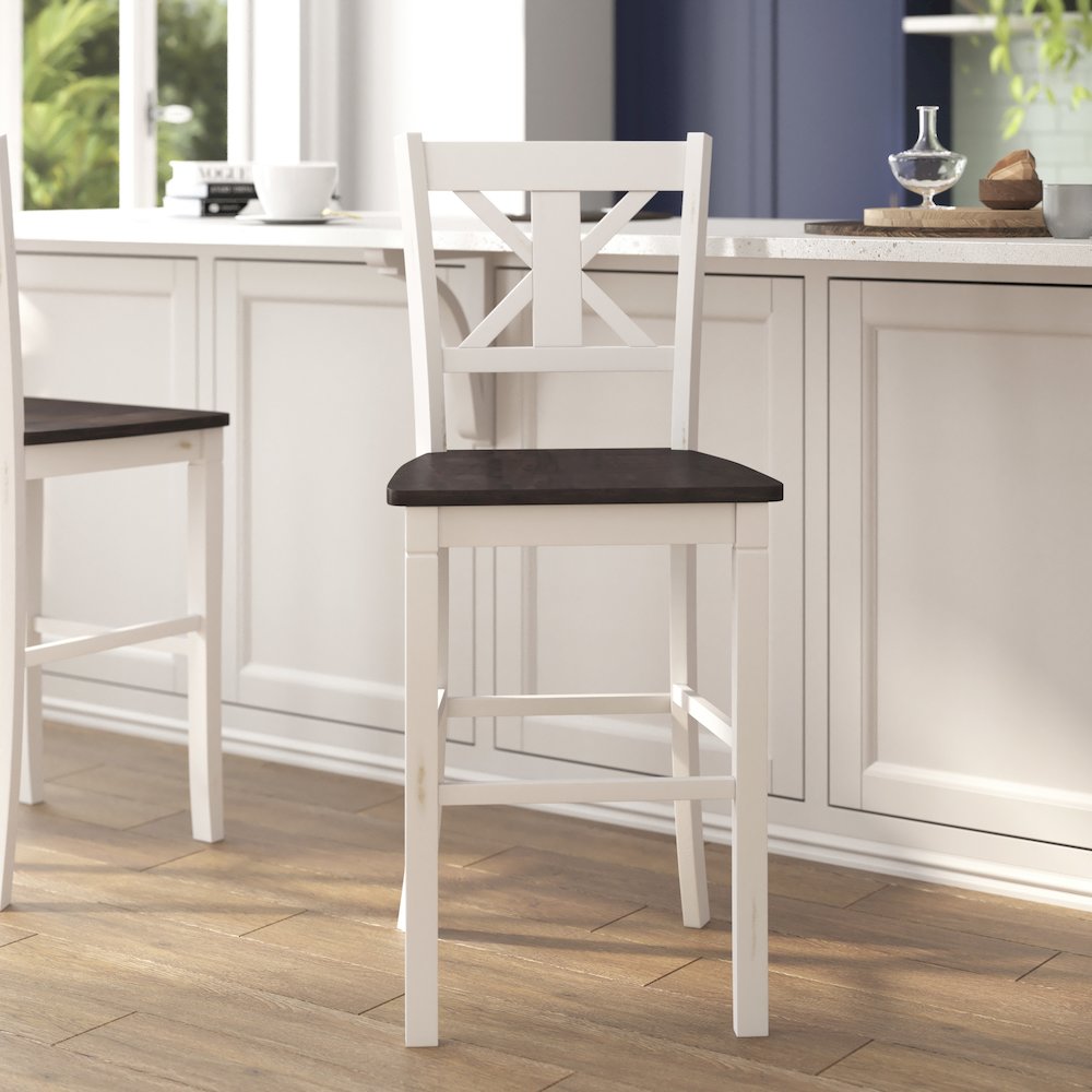 Set of 2 Modern Farmhouse Style Commercial Grade Bar Height Stools. Picture 2