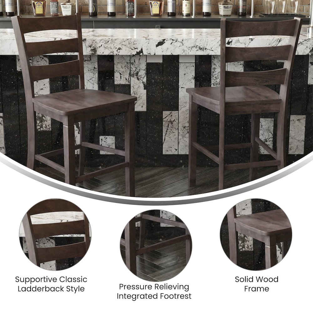 Set of 2 Classic Style Commercial Grade Ladderback Counter Height Stools. Picture 5