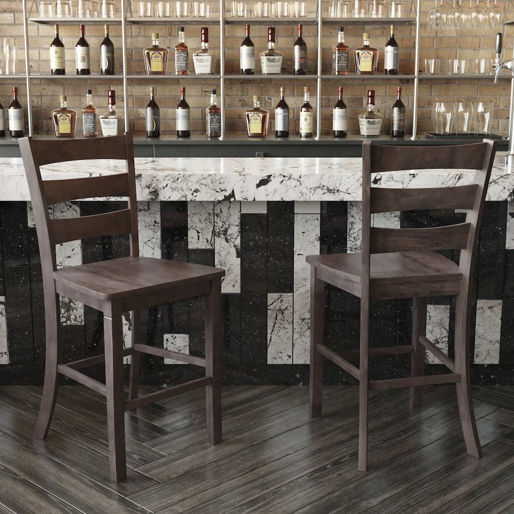 Set of 2 Classic Style Commercial Grade Ladderback Counter Height Stools. Picture 2