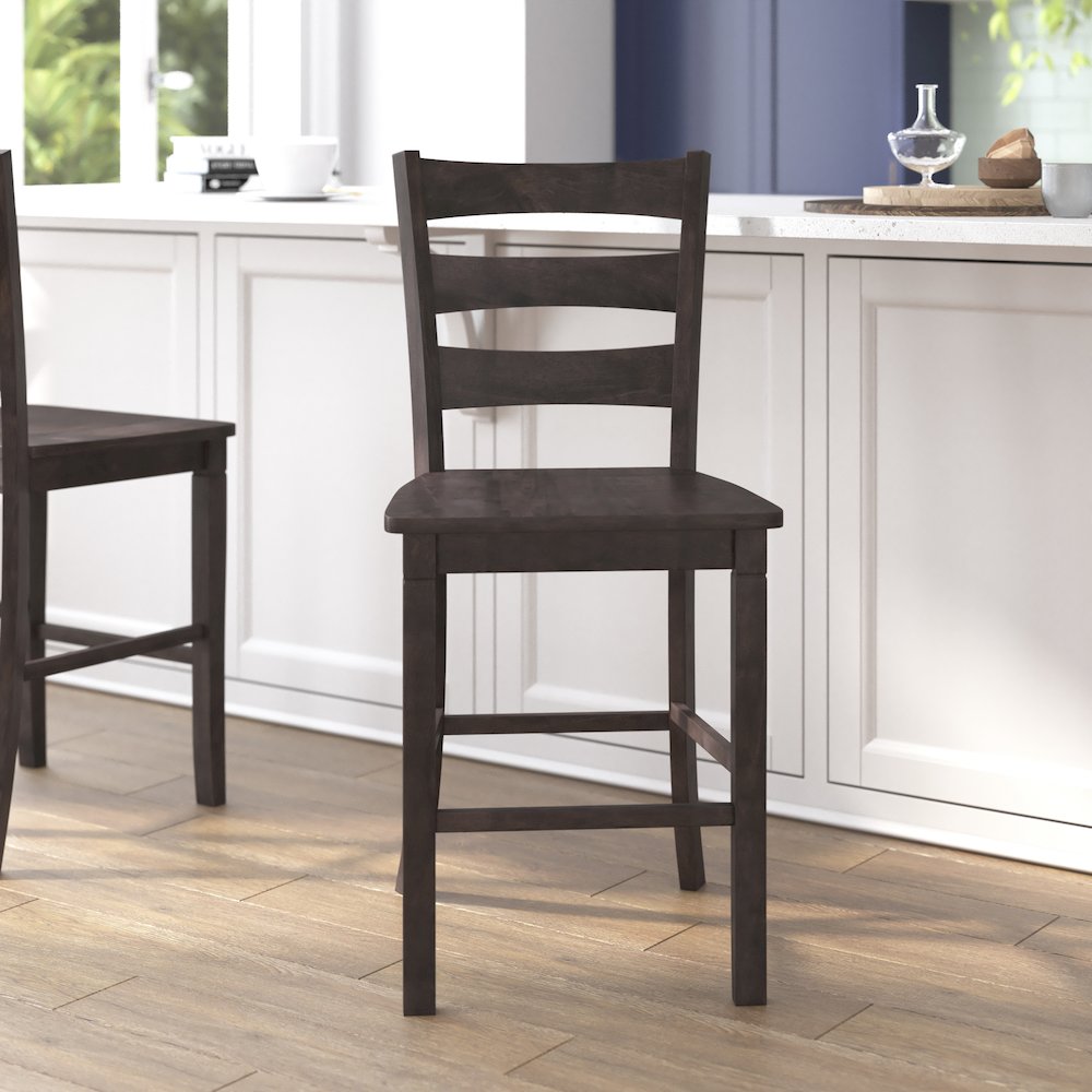 Set of 2 Classic Style Commercial Grade Ladderback Counter Height Stools. Picture 7