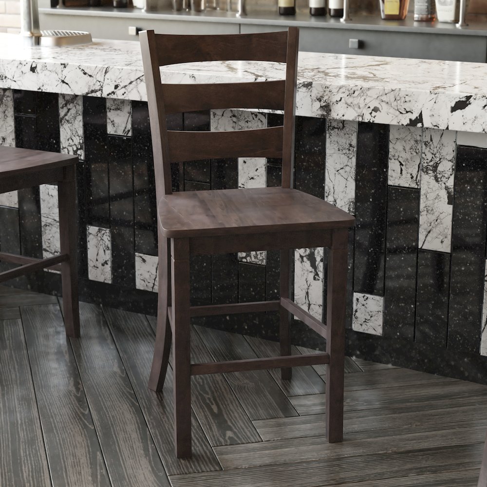 Set of 2 Classic Style Commercial Grade Ladderback Counter Height Stools. Picture 8