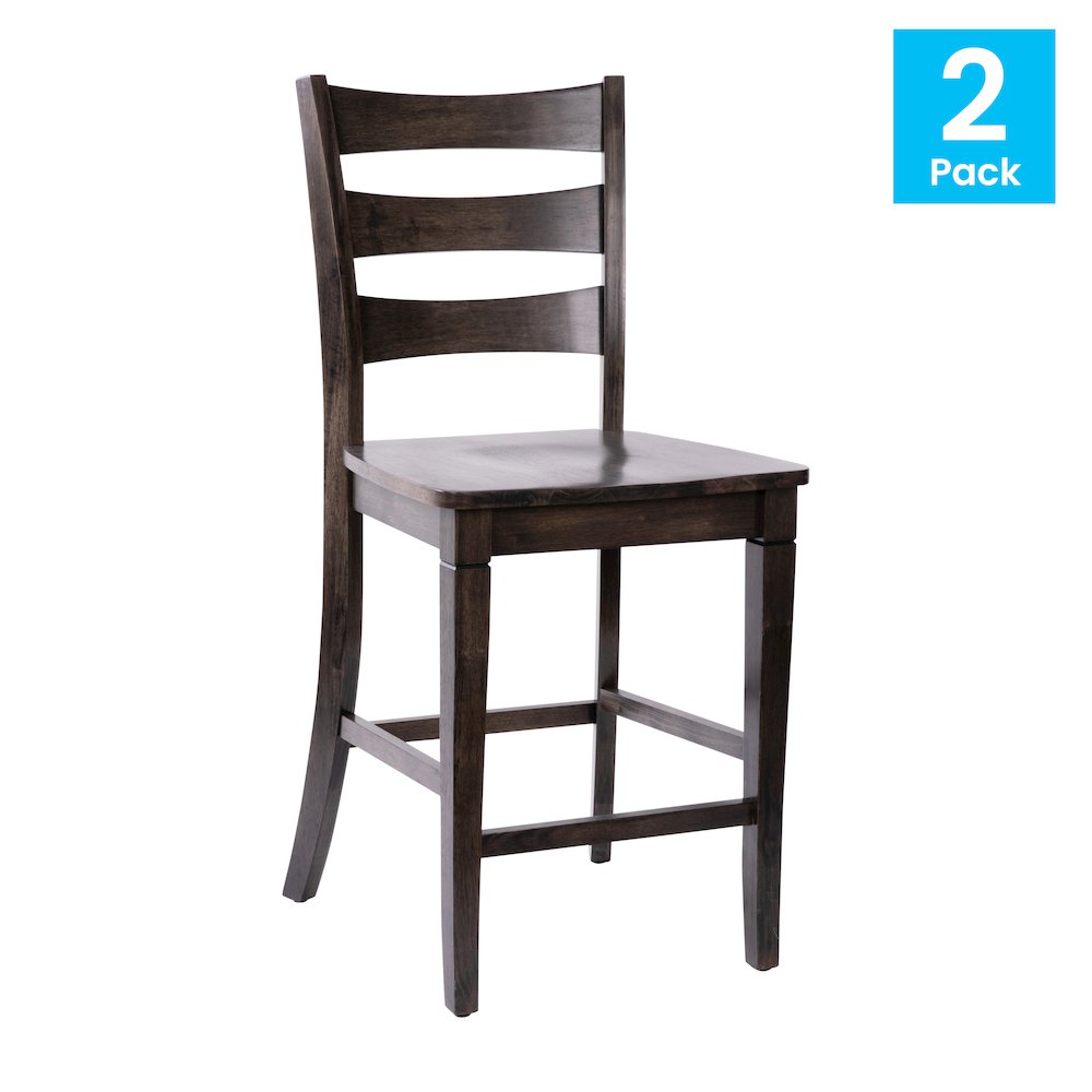 Set of 2 Classic Style Commercial Grade Ladderback Counter Height Stools. Picture 1