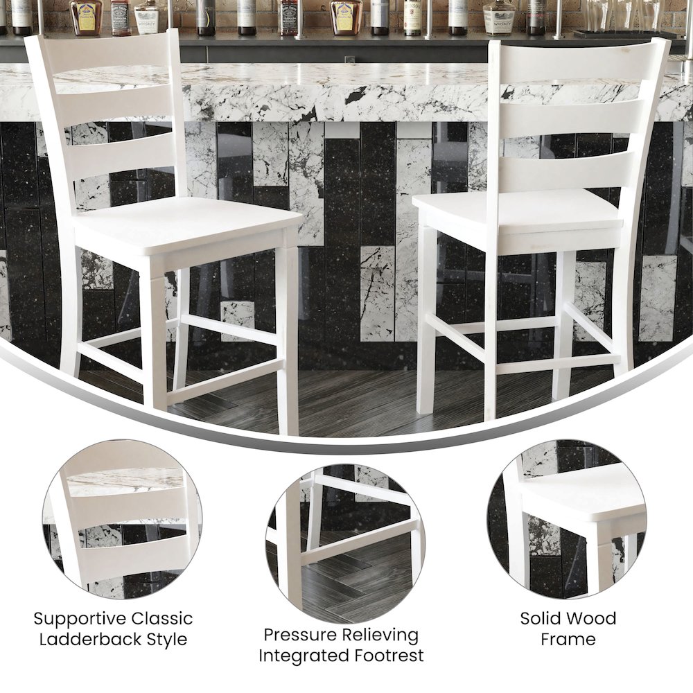Set of 2 Classic Style Commercial Grade Ladderback Counter Height Stools. Picture 5