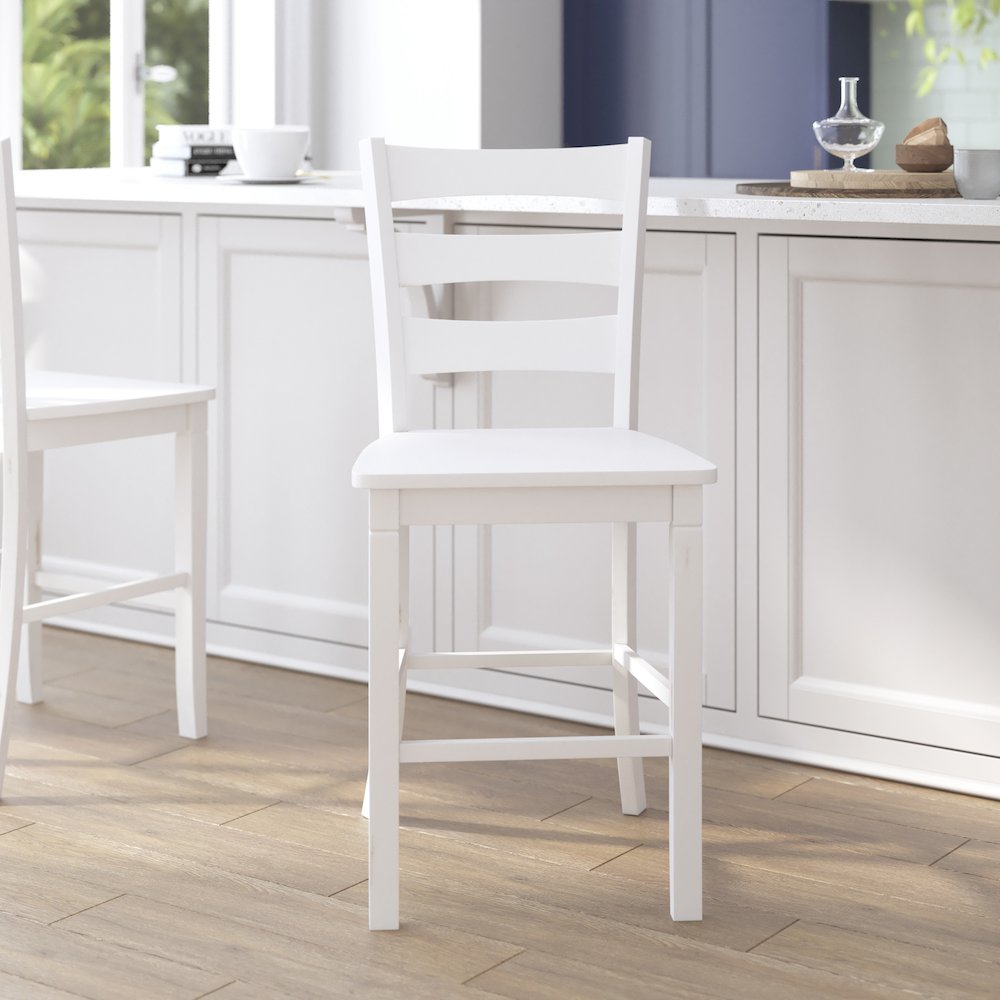 Set of 2 Classic Style Commercial Grade Ladderback Counter Height Stools. Picture 7