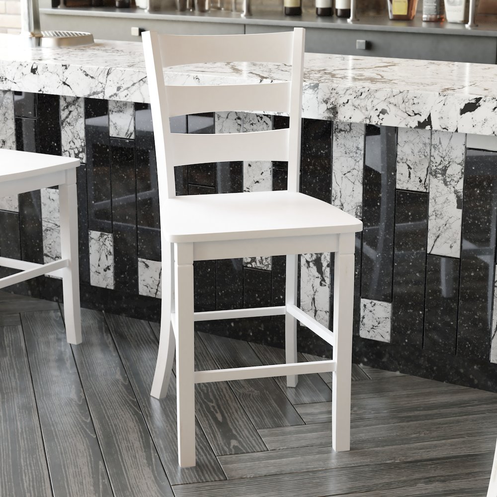 Set of 2 Classic Style Commercial Grade Ladderback Counter Height Stools. Picture 8