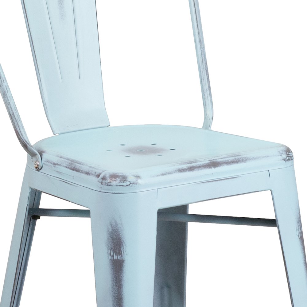 24" High Distressed Green-Blue Metal Indoor-Outdoor Counter Height Stool. Picture 11