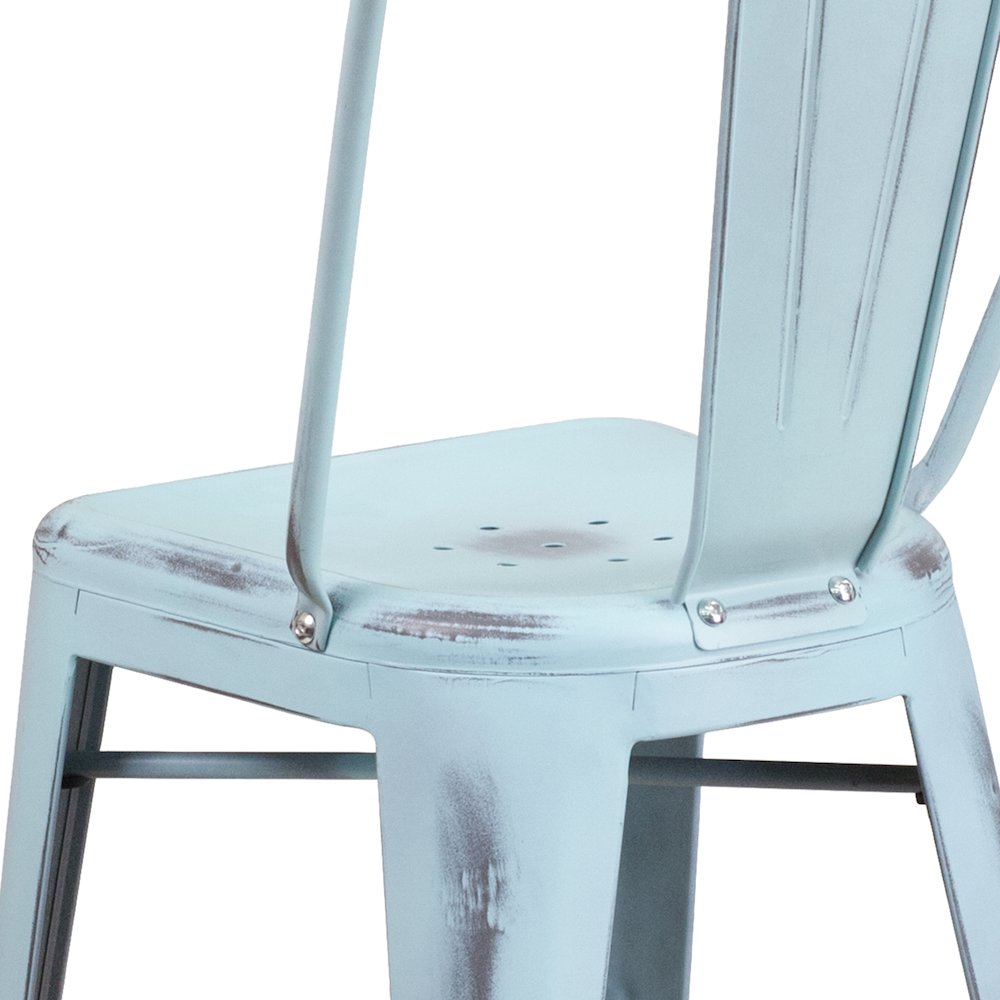 24" High Distressed Green-Blue Metal Indoor-Outdoor Counter Height Stool. Picture 8