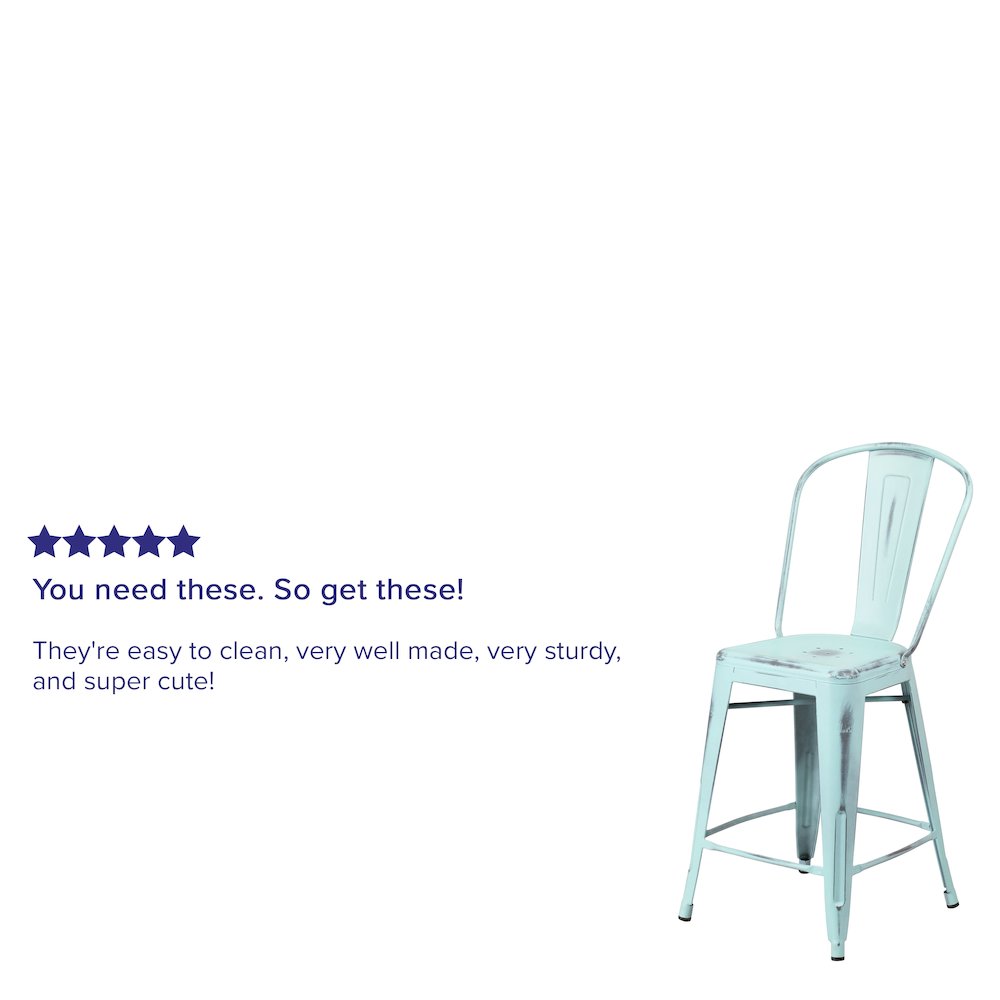 24" High Distressed Green-Blue Metal Indoor-Outdoor Counter Height Stool. Picture 4