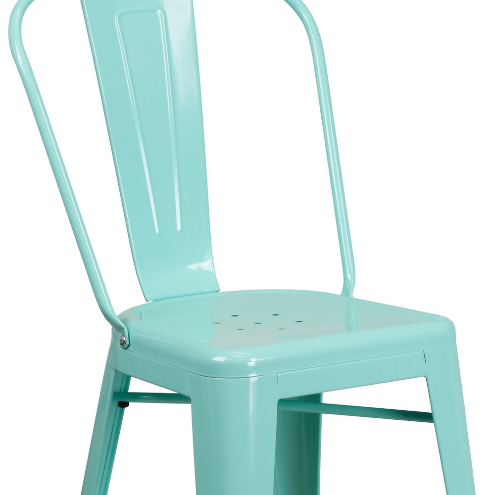 24" High Mint Green Metal Indoor-Outdoor Counter Height Stool with Back. Picture 11