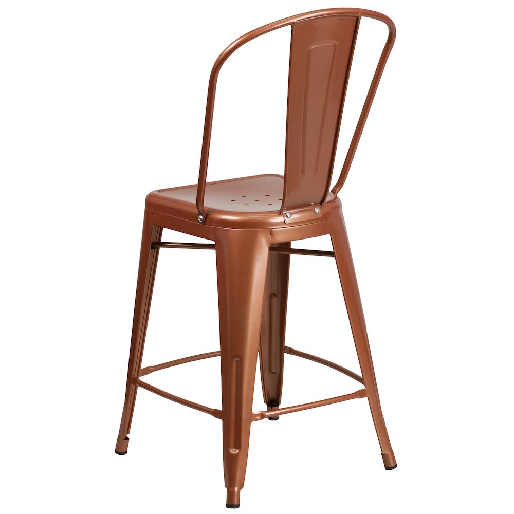 24" High Copper Metal Indoor-Outdoor Counter Height Stool with Back. Picture 7