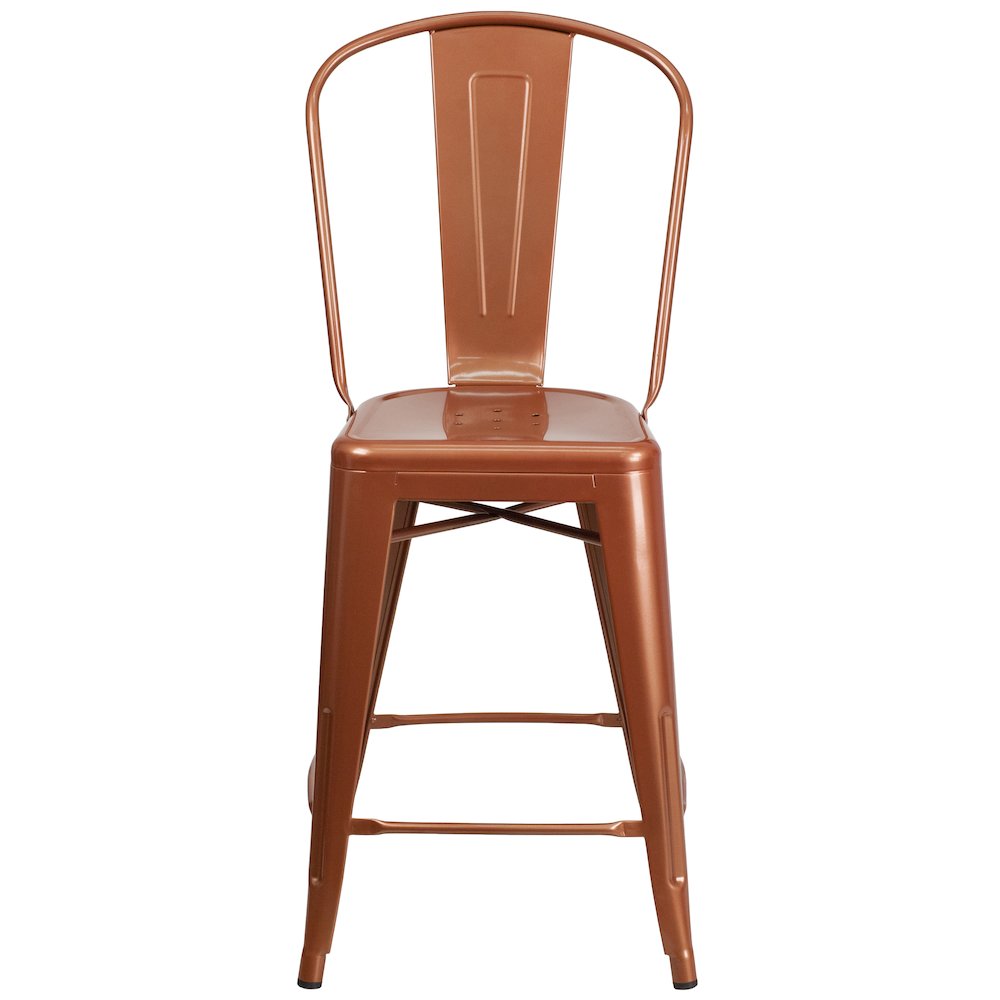 24" High Copper Metal Indoor-Outdoor Counter Height Stool with Back. Picture 10