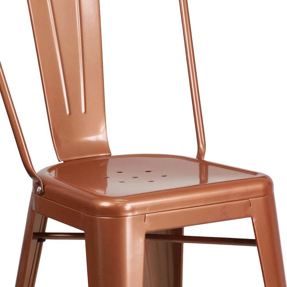 24" High Copper Metal Indoor-Outdoor Counter Height Stool with Back. Picture 8