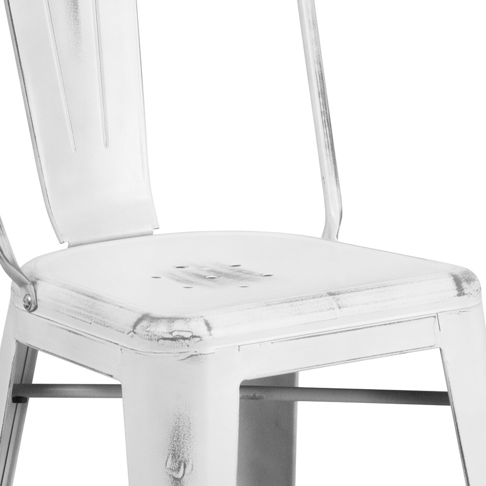 24" High Distressed White Metal Indoor-Outdoor Counter Height Stool with Back. Picture 11