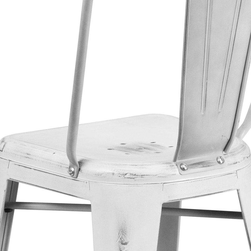 24" High Distressed White Metal Indoor-Outdoor Counter Height Stool with Back. Picture 8