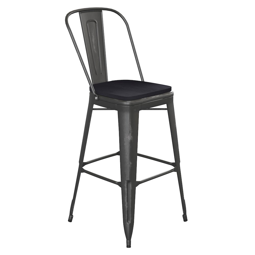 30" High Black Metal Indoor-Outdoor Barstool with Black Poly Resin Wood Seat. Picture 1