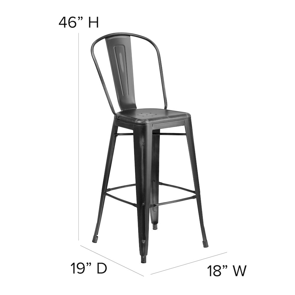 30" High Black Metal Indoor-Outdoor Barstool with Black Poly Resin Wood Seat. Picture 5