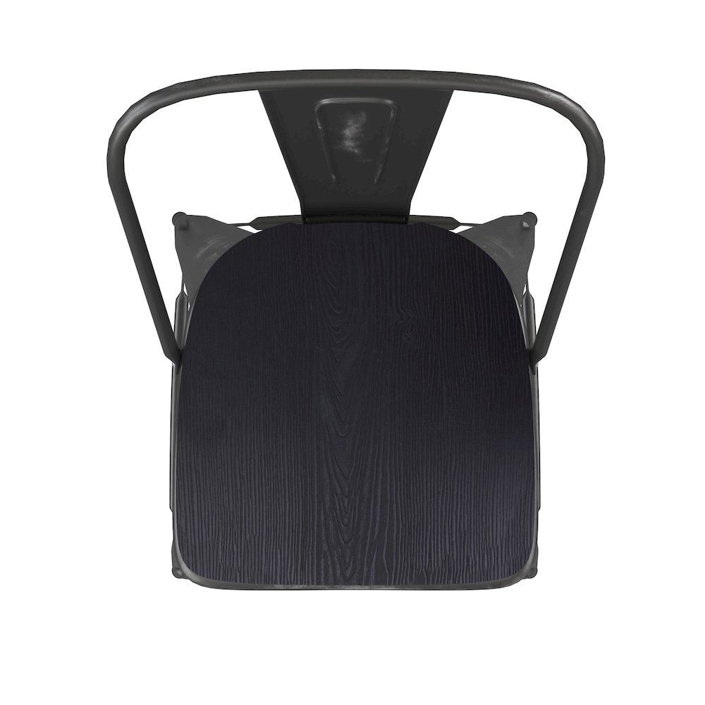 30" High Black Metal Indoor-Outdoor Barstool with Black Poly Resin Wood Seat. Picture 12