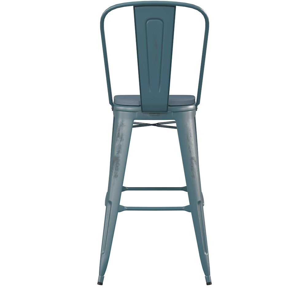 30" High Kelly Blue-Teal Metal Barstool with Teal-Blue Poly Resin Wood Seat. Picture 9