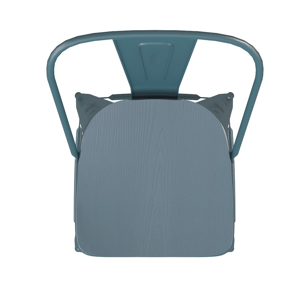 30" High Kelly Blue-Teal Metal Barstool with Teal-Blue Poly Resin Wood Seat. Picture 12