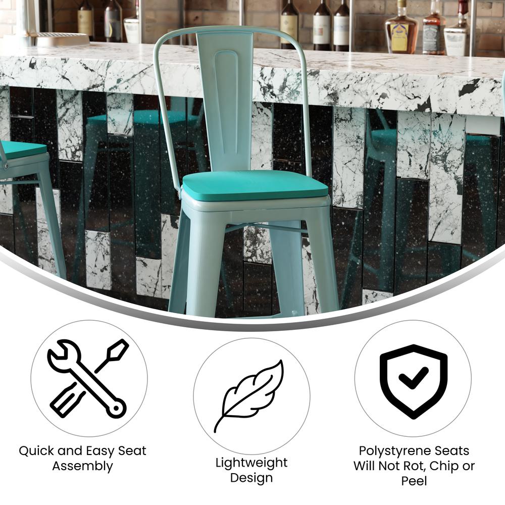 30" High Mint Green Metal Indoor-Barstool with Mint Green Poly Resin Wood Seat. Picture 8