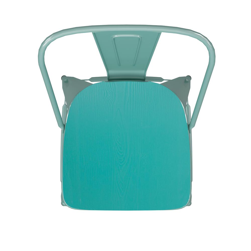 30" High Mint Green Metal Indoor-Barstool with Mint Green Poly Resin Wood Seat. Picture 5