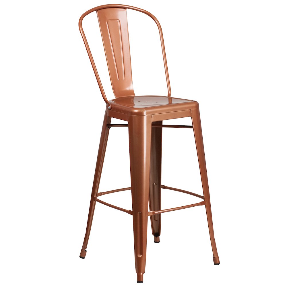 Commercial Grade 30" High Copper Metal Indoor-Outdoor Barstool with Back. Picture 1