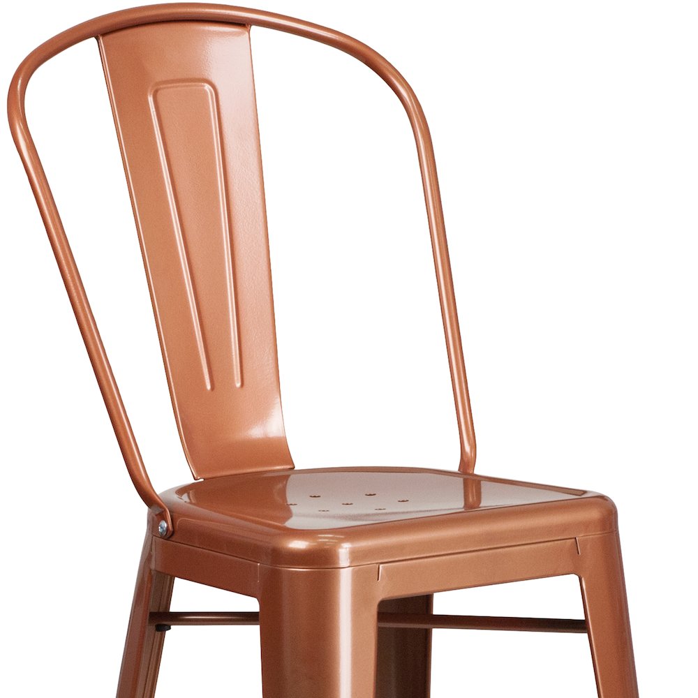 Commercial Grade 30" High Copper Metal Indoor-Outdoor Barstool with Back. Picture 11