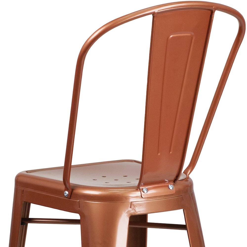 Commercial Grade 30" High Copper Metal Indoor-Outdoor Barstool with Back. Picture 8