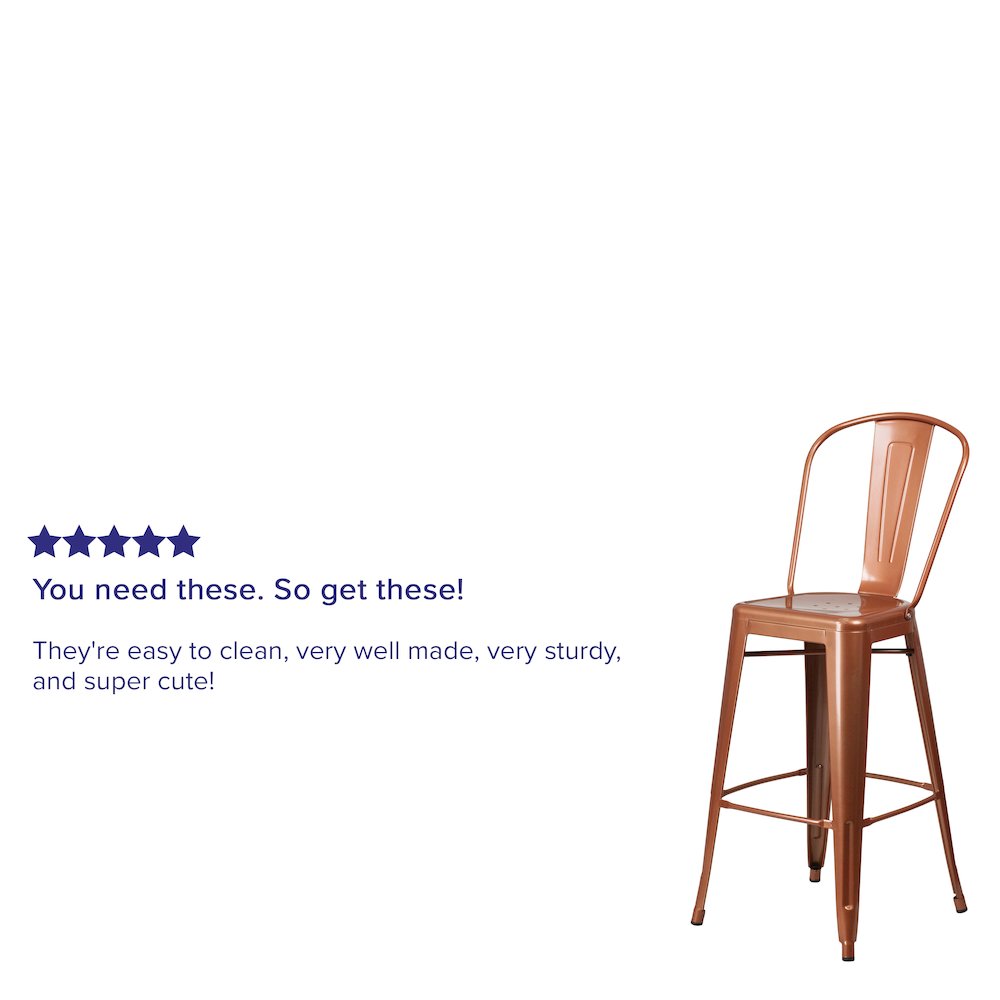 Commercial Grade 30" High Copper Metal Indoor-Outdoor Barstool with Back. Picture 6