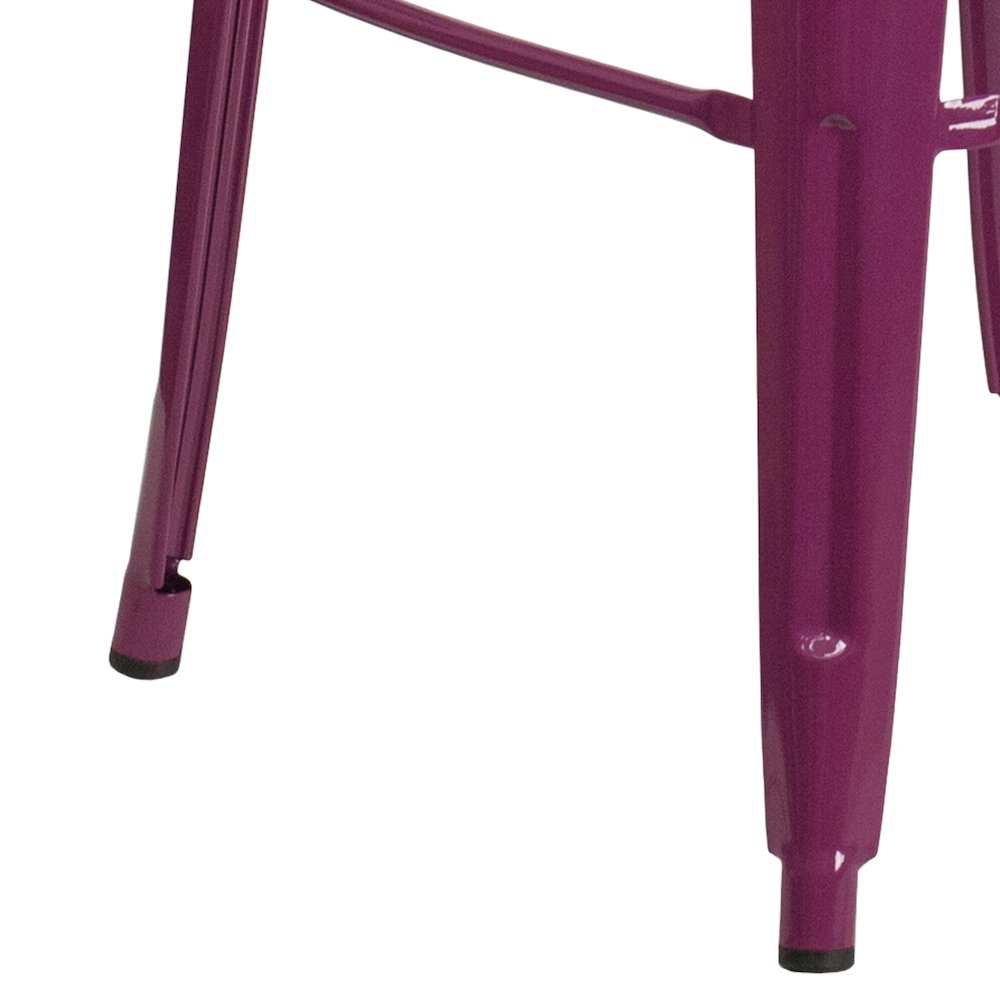 Commercial Grade 30" High Purple Metal Indoor-Outdoor Barstool with Back. Picture 11