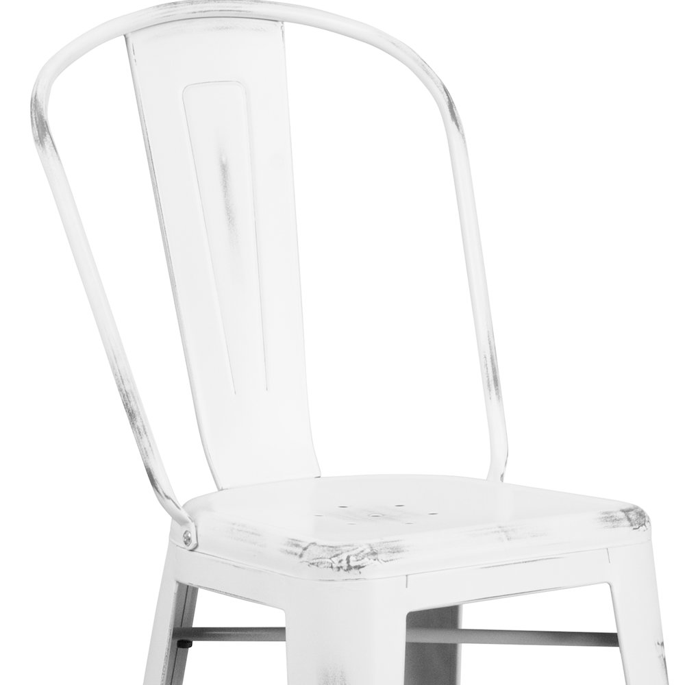 30" High Distressed White Metal Indoor-Outdoor Barstool with Back. Picture 11