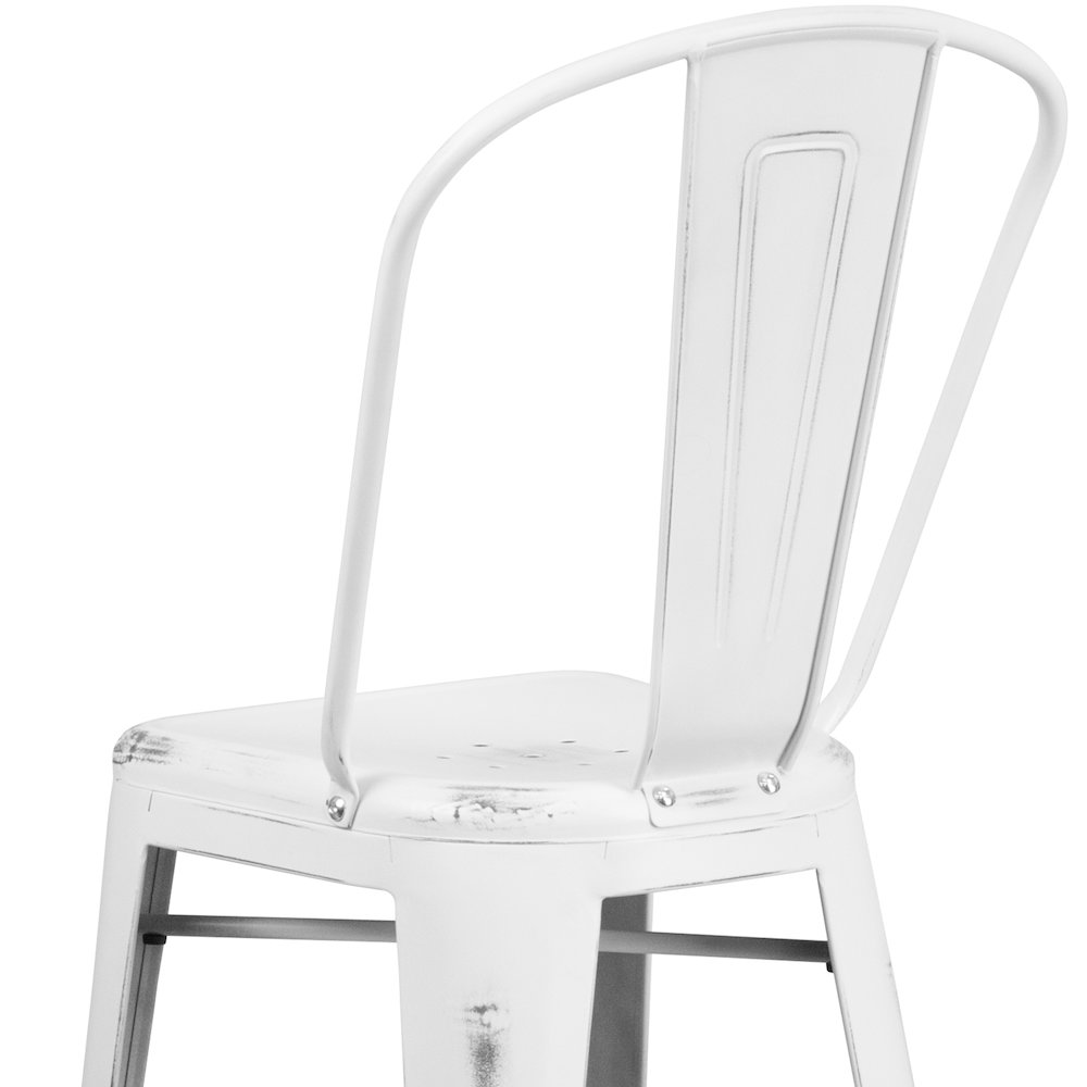 30" High Distressed White Metal Indoor-Outdoor Barstool with Back. Picture 8