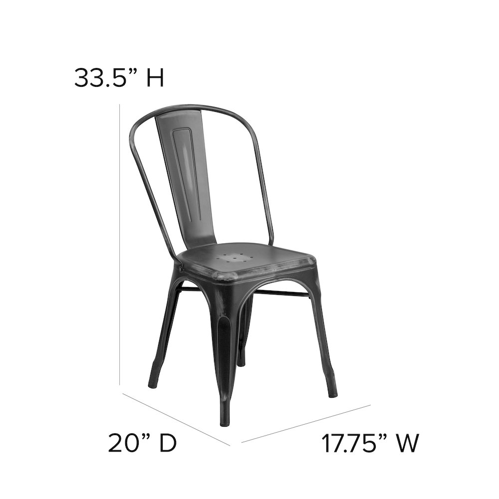 Commercial Grade Distressed Black Metal Indoor-Outdoor Stackable Chair. Picture 6