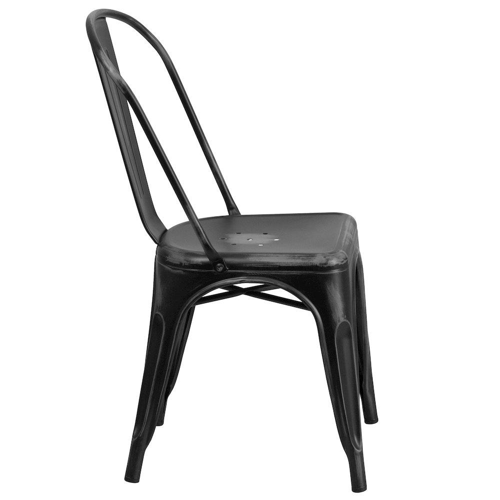 Commercial Grade Distressed Black Metal Indoor-Outdoor Stackable Chair. Picture 9