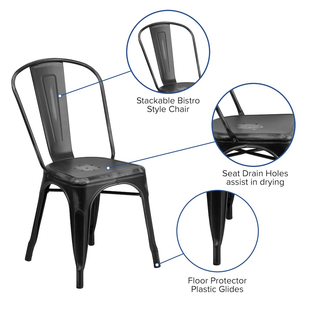 Commercial Grade Distressed Black Metal Indoor-Outdoor Stackable Chair. Picture 5