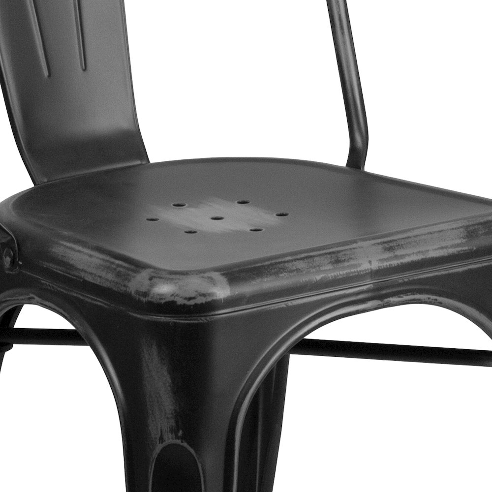 Commercial Grade Distressed Black Metal Indoor-Outdoor Stackable Chair. Picture 11
