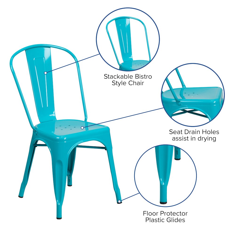 Commercial Grade Crystal Teal-Blue Metal Indoor-Outdoor Stackable Chair. Picture 5
