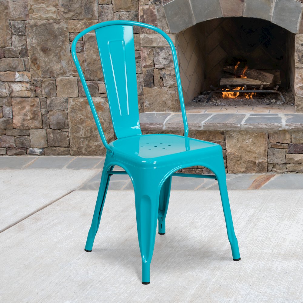 Commercial Grade Crystal Teal-Blue Metal Indoor-Outdoor Stackable Chair. Picture 2