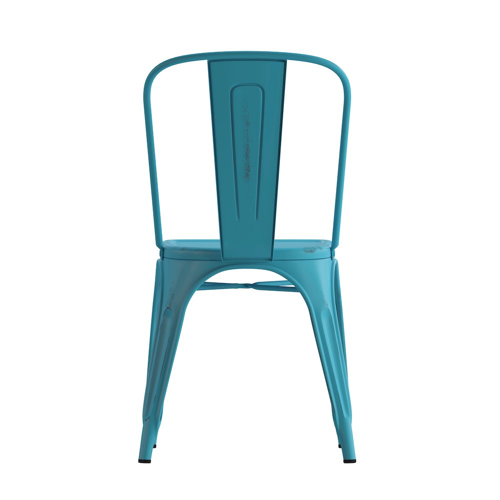 Tenley Commercial Grade Distressed Blue Metal Indoor-Outdoor Stackable Chair. Picture 8