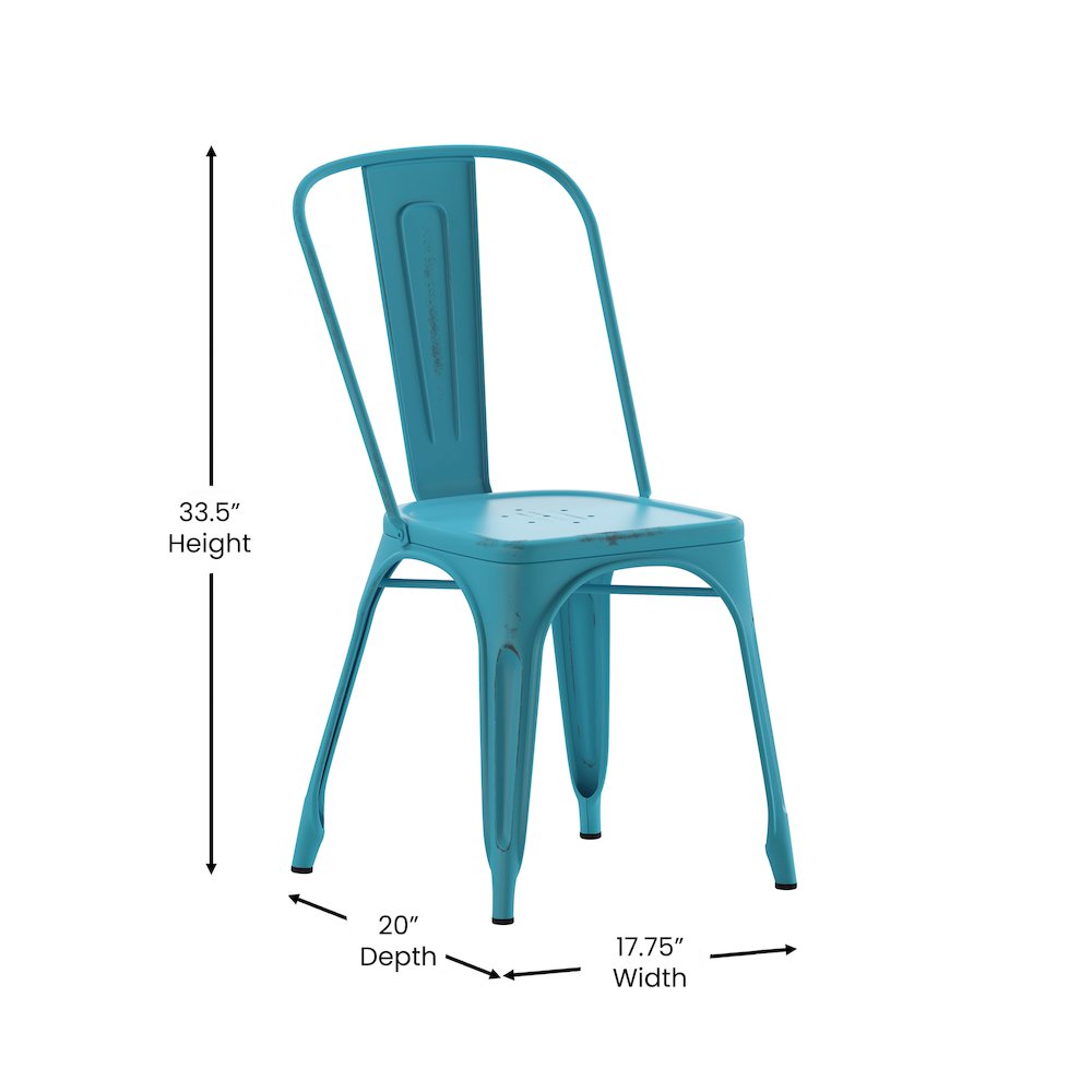 Tenley Commercial Grade Distressed Blue Metal Indoor-Outdoor Stackable Chair. Picture 5