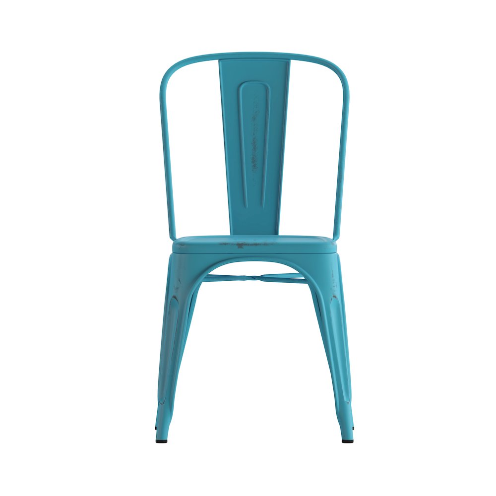 Tenley Commercial Grade Distressed Blue Metal Indoor-Outdoor Stackable Chair. Picture 11