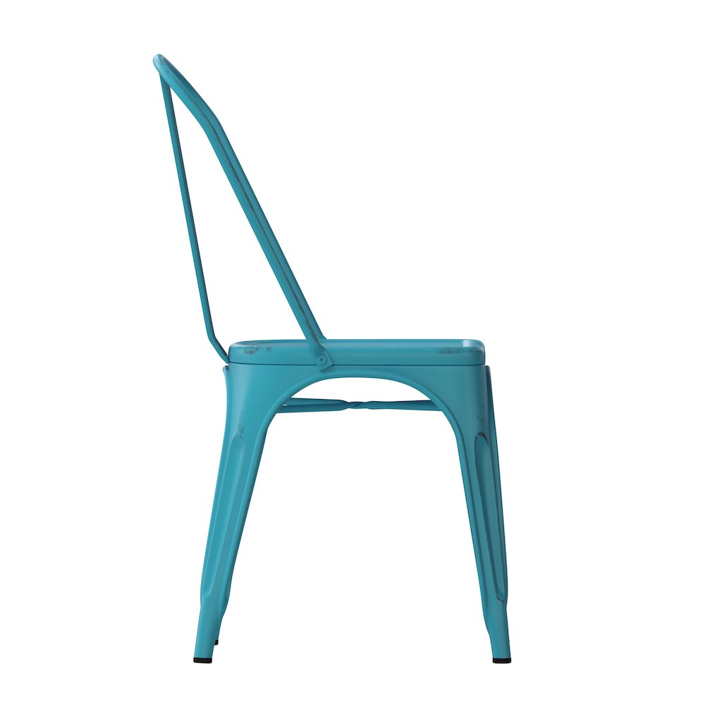 Tenley Commercial Grade Distressed Blue Metal Indoor-Outdoor Stackable Chair. Picture 10