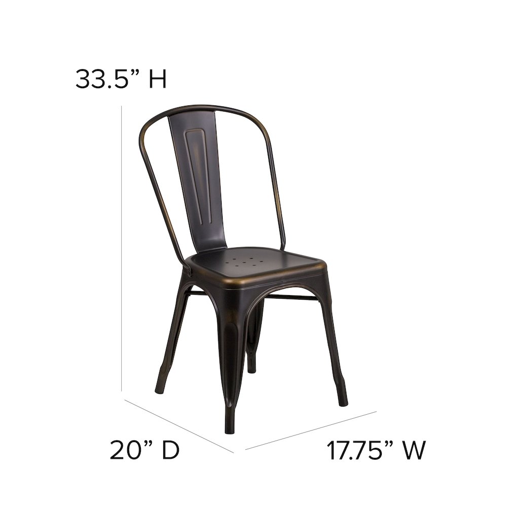 Commercial Grade Distressed Copper Metal Indoor-Outdoor Stackable Chair. Picture 2