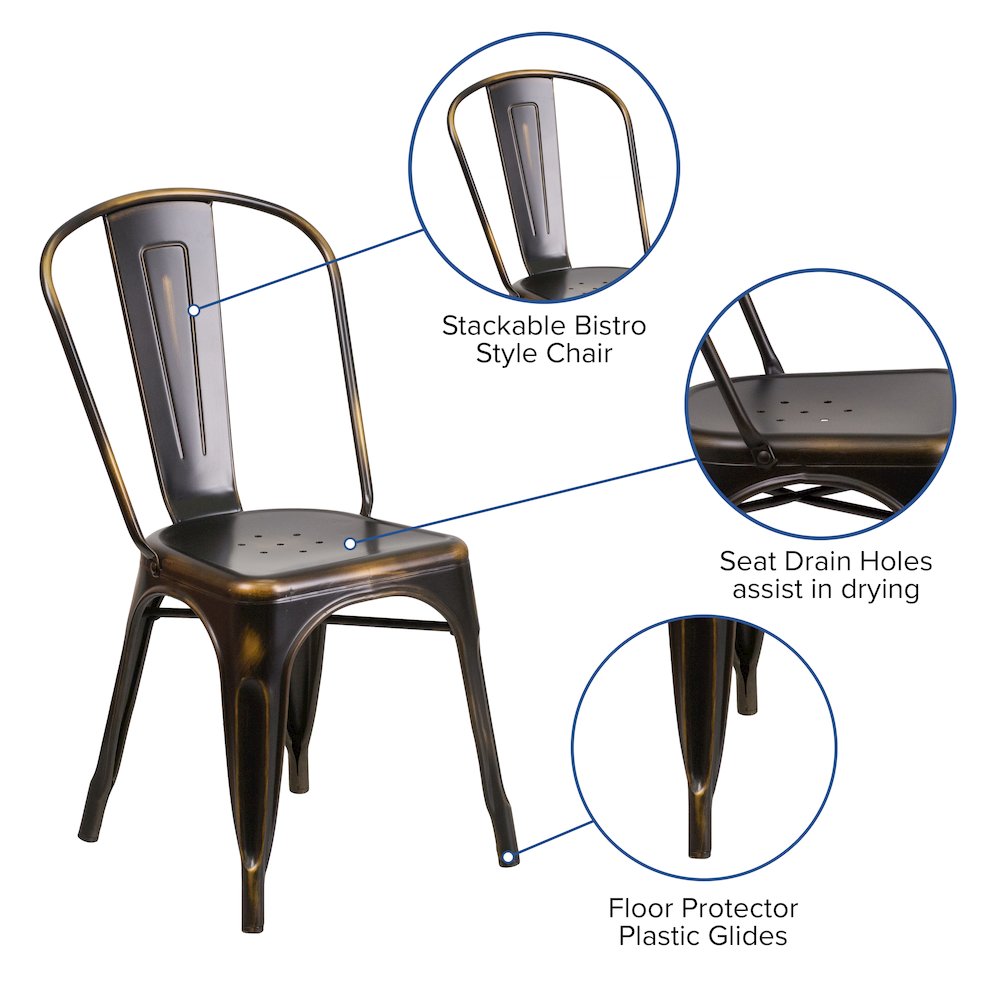 Commercial Grade Distressed Copper Metal Indoor-Outdoor Stackable Chair. Picture 6