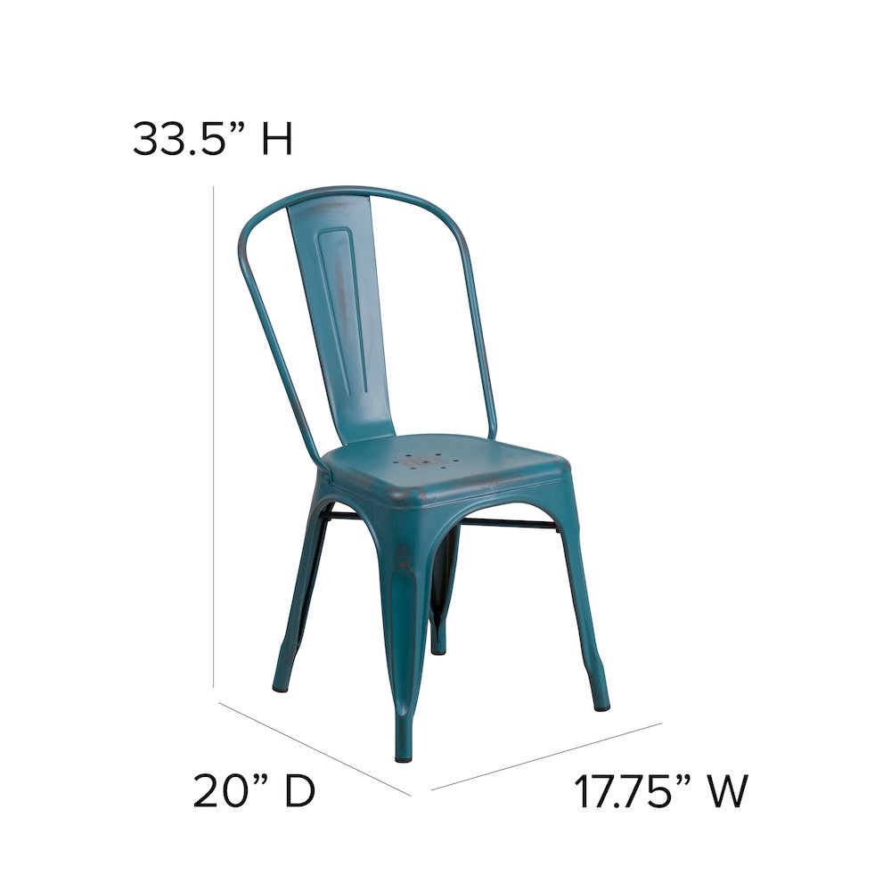 Distressed Kelly Blue-Teal Metal Indoor-Outdoor Stackable Chair. Picture 6