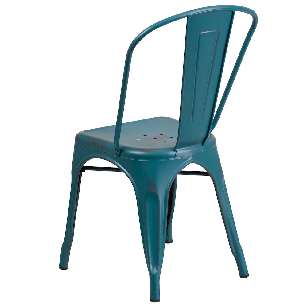 Distressed Kelly Blue-Teal Metal Indoor-Outdoor Stackable Chair. Picture 7