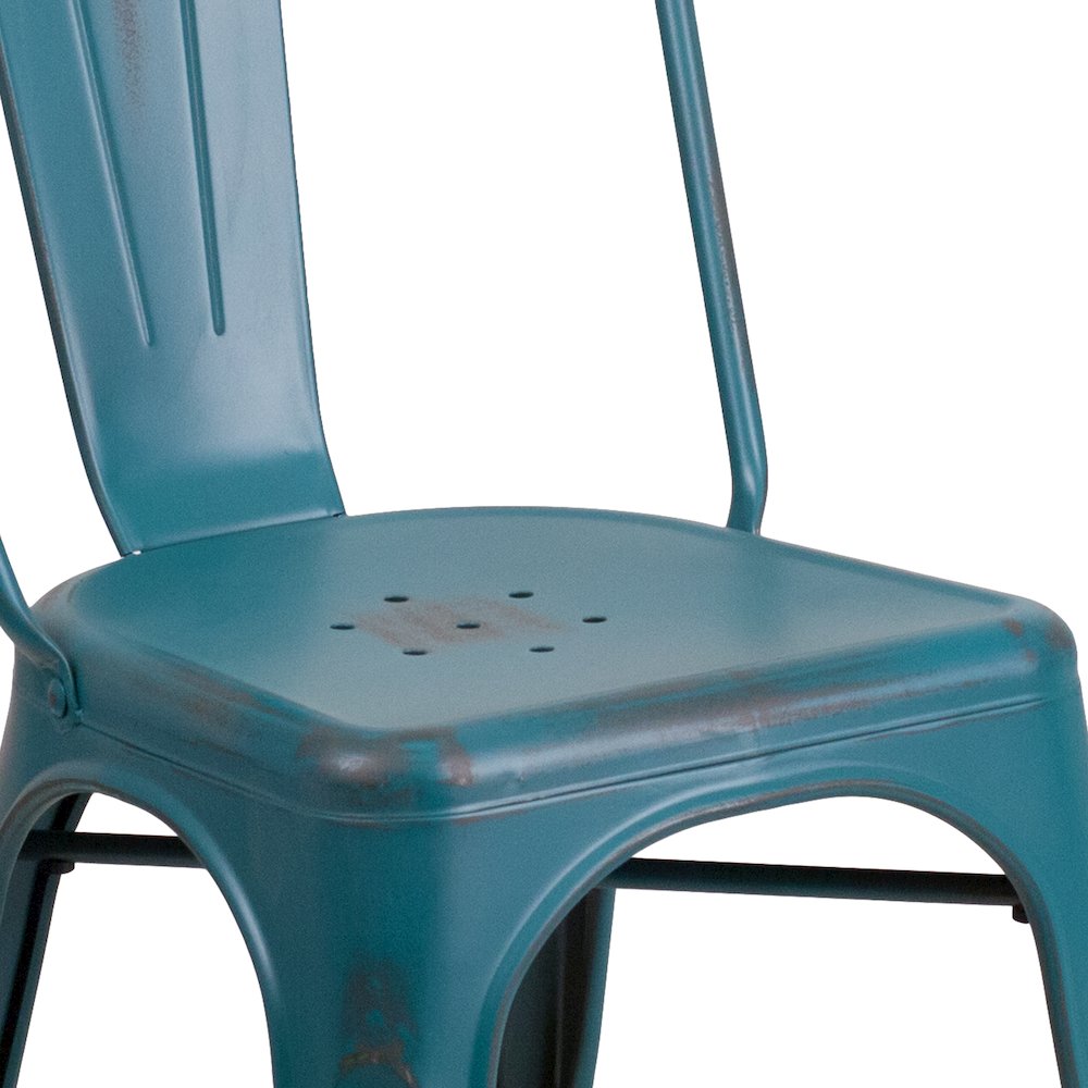 Distressed Kelly Blue-Teal Metal Indoor-Outdoor Stackable Chair. Picture 11