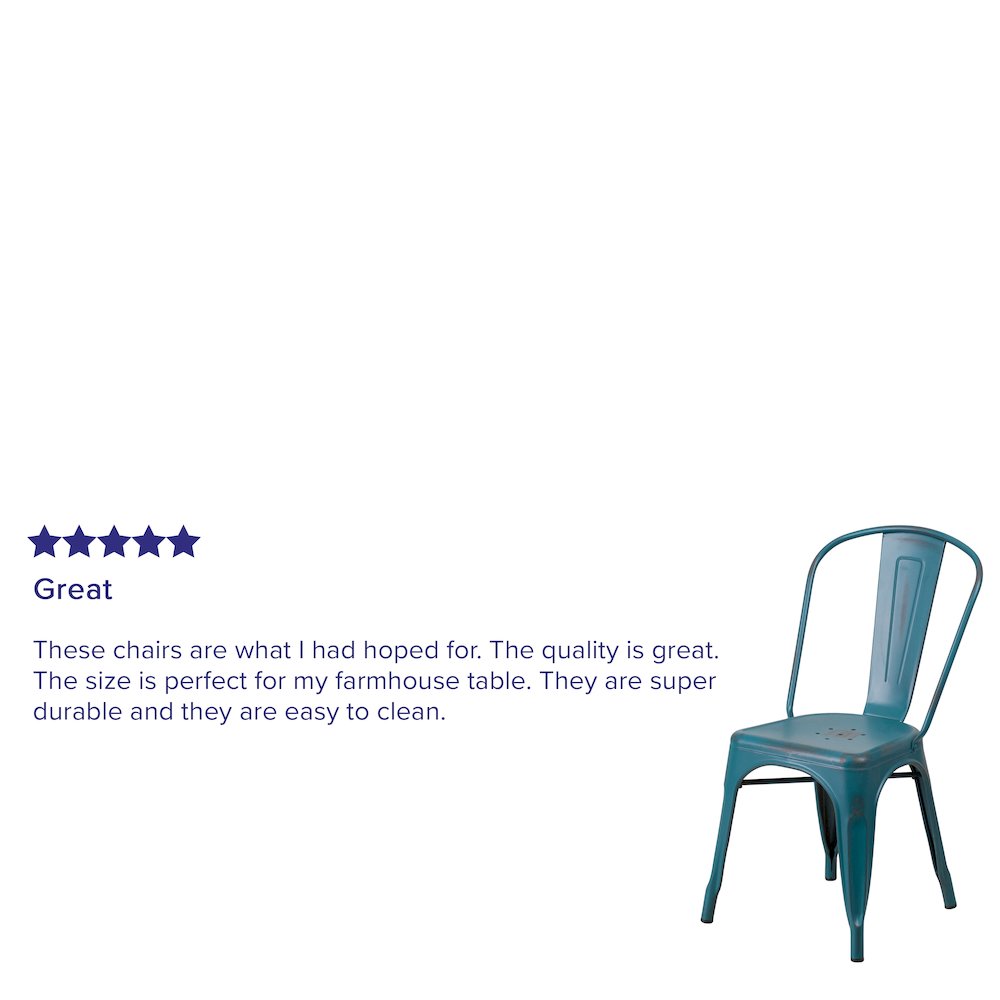 Distressed Kelly Blue-Teal Metal Indoor-Outdoor Stackable Chair. Picture 4