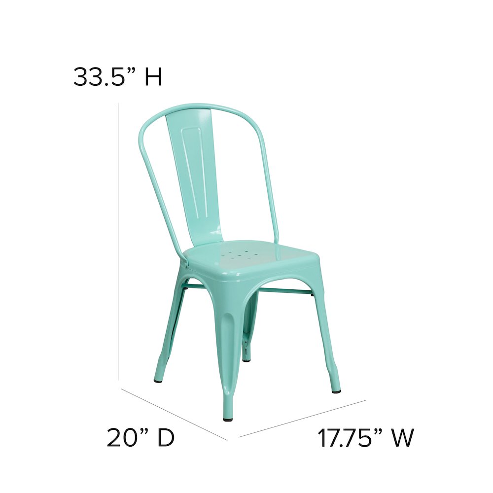 Commercial Grade Mint Green Metal Indoor-Outdoor Stackable Chair. Picture 6