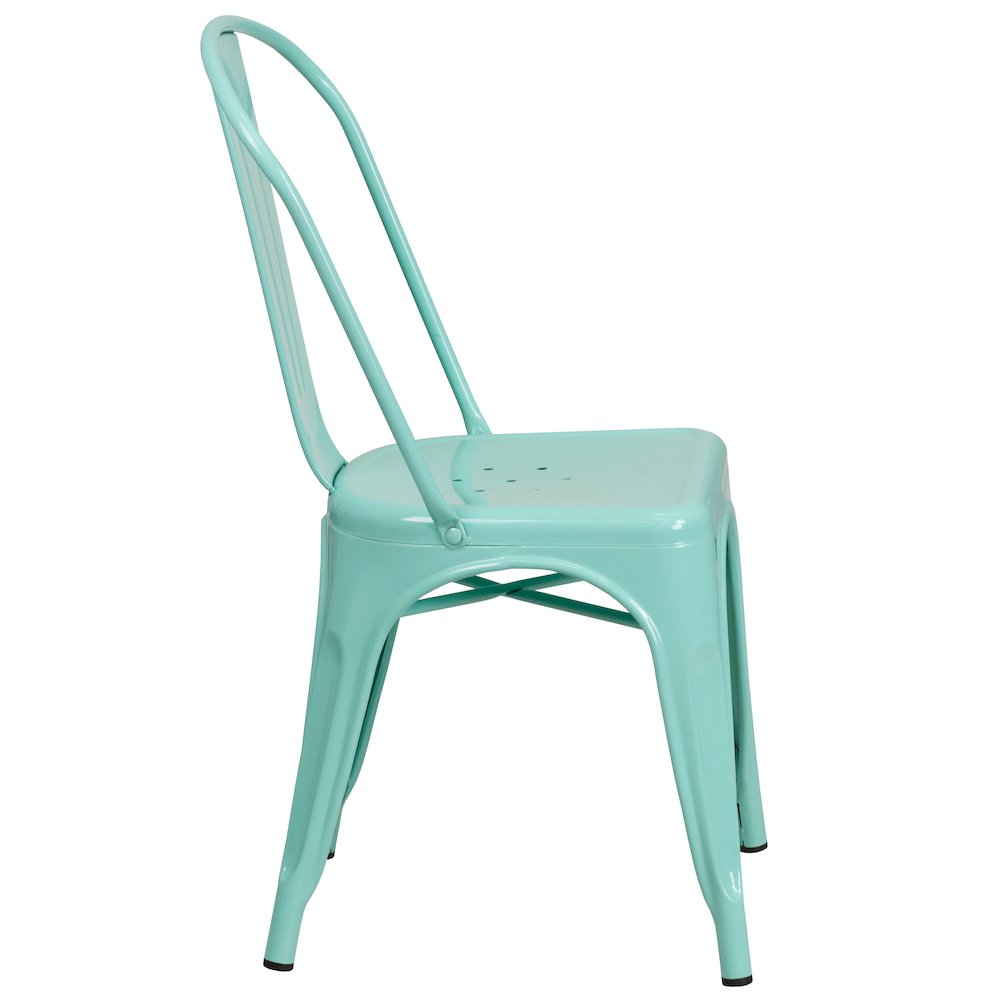 Commercial Grade Mint Green Metal Indoor-Outdoor Stackable Chair. Picture 9